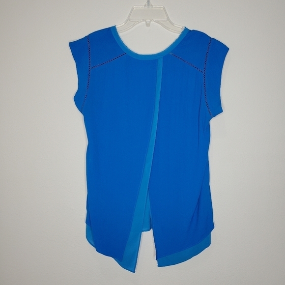 Rebecca Taylor Blue Layered Split Back Cut Out Crepe Top - Picture 6 of 8